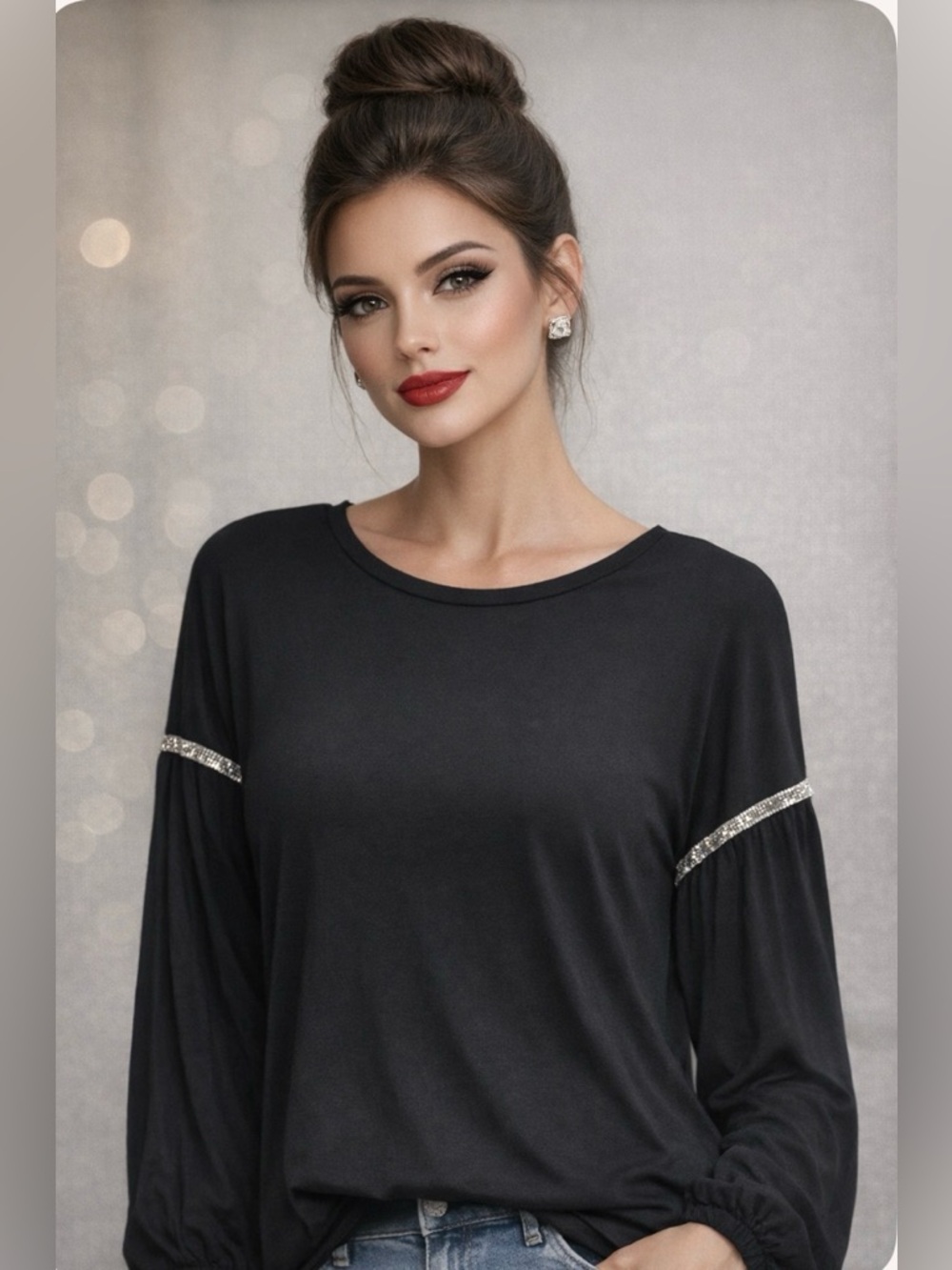 Zara Black Sparkle SleveTrim, glam, elegant, chick, dressy. XL